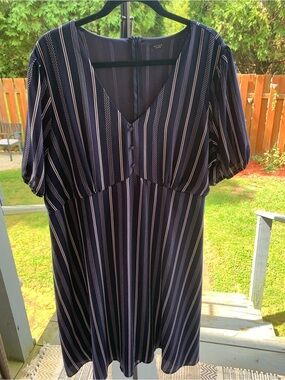 Studio Navy & White Striped V-Neck Midi Dress